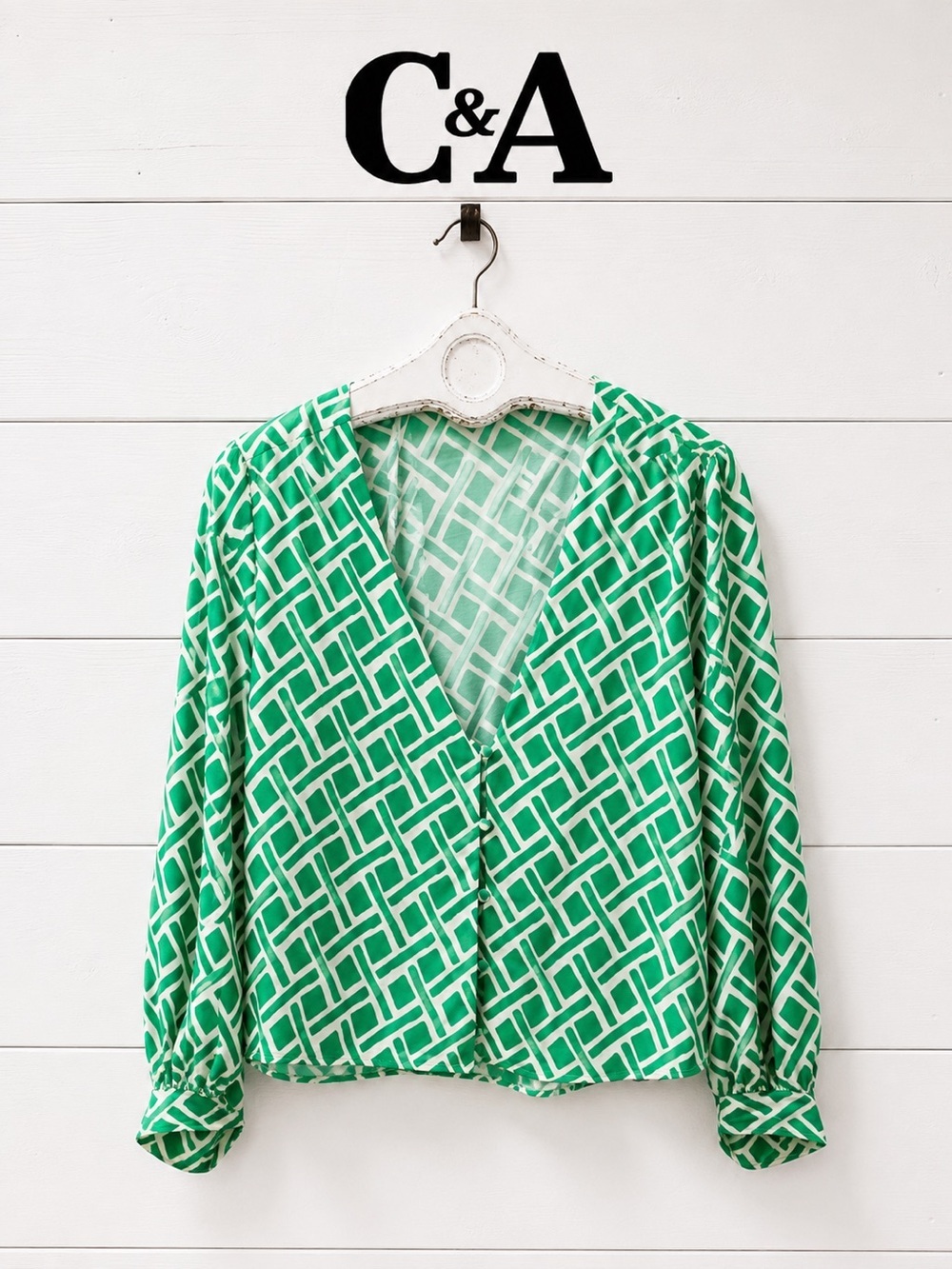 C&A Green Geometric Print Blouse – Estimated Size XL